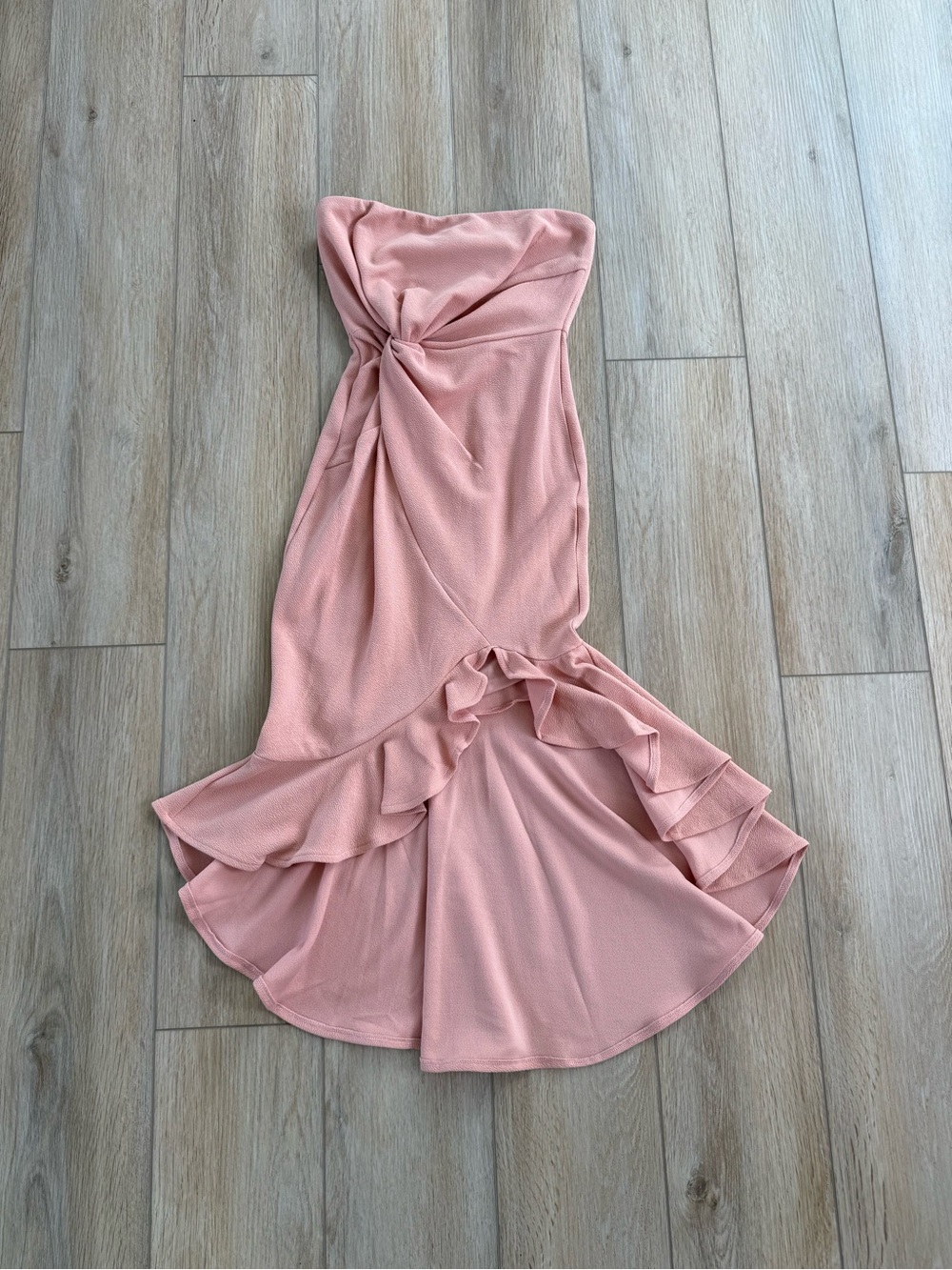 Hello Molly Strapless Dusty Rose Ruffle Midi Dress